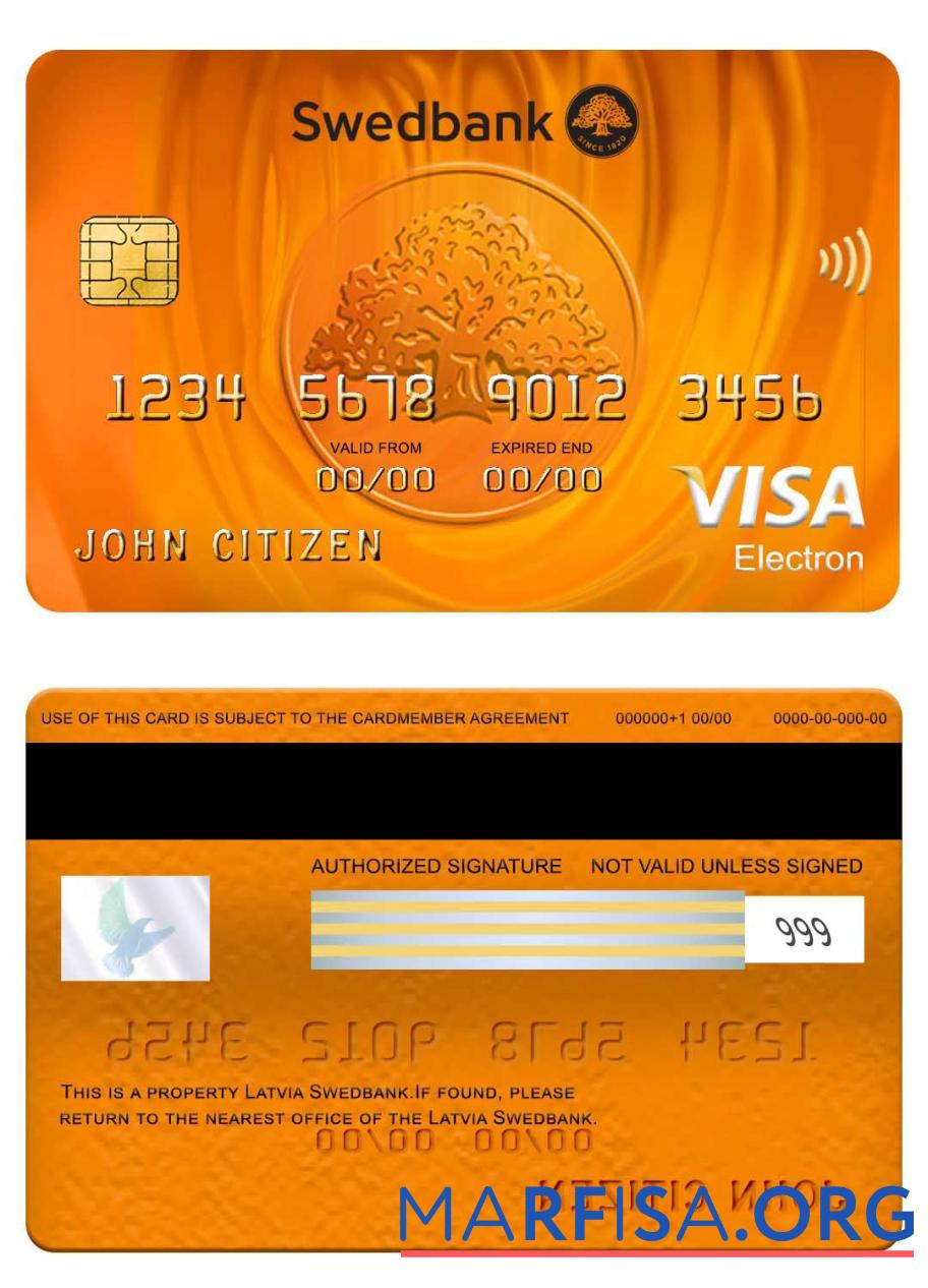 Downloadable Latvia Swedbank visa electron card template